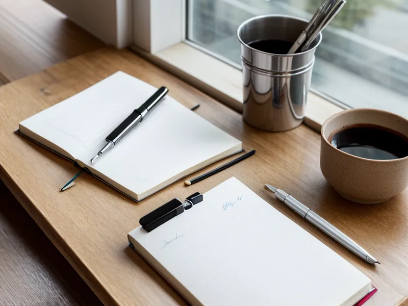 Nahaufnahme eines A5 Notizhefts mit handschriftlichen Notizen zur technischen Kursqualität.