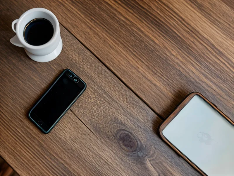 Smartphone mit einer Kurs-App und Fortschrittsbalken auf einem Holztisch.