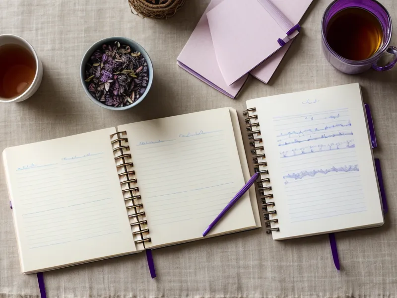 Nahaufnahme eines Notizheftes mit handschriftlichen Notizen und einem Korrekturstift.