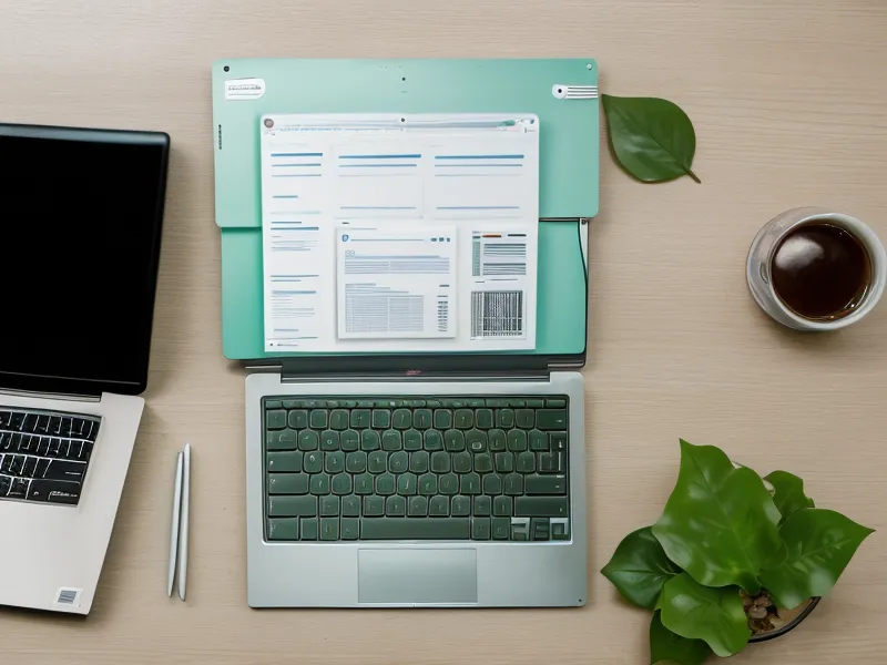 Ein Laptop-Bildschirm mit vielen digitalen Dateien neben einem schlichten Glas Wasser.
