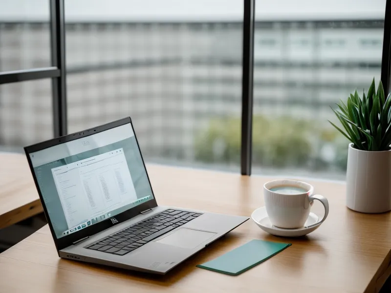 Ein Laptop mit einem Online-Kurs neben einem Glas Wasser auf einem Holztisch.